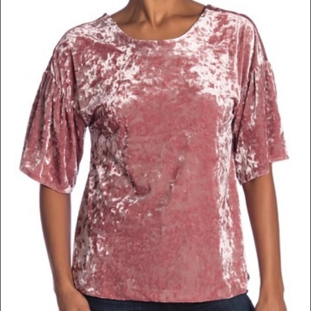 Bobeau Emma Flutter Sleeve Velour Top Pink
